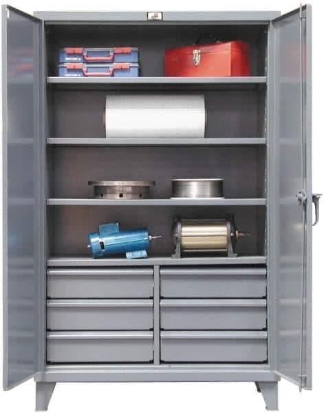 Strong Hold - 4 Shelf 6 Bin Locking Storage Cabinet - Steel, 60" Wide x 24" Deep x 78" High, Dark Gray - USA Tool & Supply