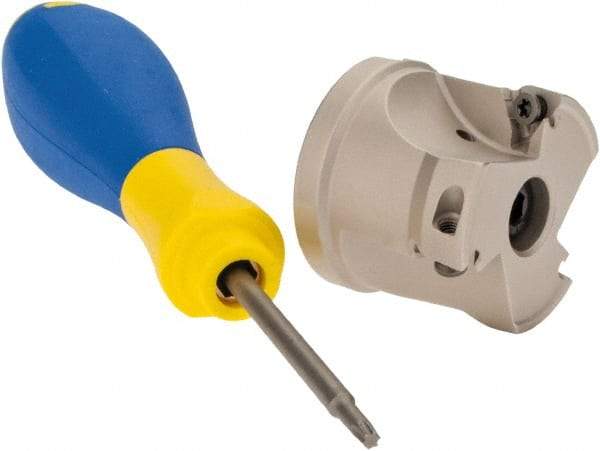 Iscar - 5 Inserts, 1-1/2" Cut Diam, 1/2" Arbor Diam, 0.315" Max Depth of Cut, Indexable Square-Shoulder Face Mill - 0/90° Lead Angle, 1.37" High, HM390 TPKT 1003 Insert Compatibility, Through Coolant, Series HeliIQMill - USA Tool & Supply