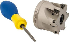 Iscar - 6 Inserts, 2" Cut Diam, 3/4" Arbor Diam, 0.315" Max Depth of Cut, Indexable Square-Shoulder Face Mill - 0/90° Lead Angle, 1.57" High, HM390 TPKT 1003 Insert Compatibility, Through Coolant, Series HeliIQMill - USA Tool & Supply