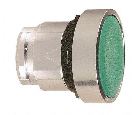 Schneider Electric - 22mm Mount Hole, Flush, Pushbutton Switch Only - Round, Green Pushbutton, Maintained (MA) - USA Tool & Supply