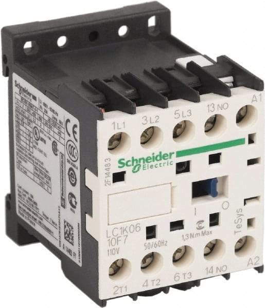 Schneider Electric - 3 Pole, 110 Coil VAC at 50/60 Hz, 6 Amp at 440 VAC, Nonreversible IEC Contactor - BS 5424, CSA, IEC 60947, NF C 63-110, RoHS Compliant, UL Listed, VDE 0660 - USA Tool & Supply