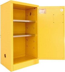 Securall Cabinets - 1 Door, 2 Shelf, Yellow Steel Standard Safety Cabinet for Flammable and Combustible Liquids - 44" High x 24" Wide x 18" Deep, Manual Closing Door, 3 Point Key Lock, 20 Gal Capacity - USA Tool & Supply