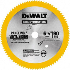 DeWALT - 6-1/2" Diam, 5/8" Arbor Hole Diam, 90 Tooth Wet & Dry Cut Saw Blade - Tungsten Carbide-Tipped, Fast Cutting Action, Diamond Arbor - USA Tool & Supply