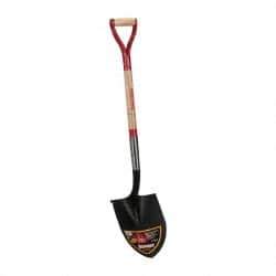 Razor-Back - 12" High x 8-3/4" Wide Round Steel Shovel - 30" Long Steel & Wood D-Grip Handle, Rolled - USA Tool & Supply