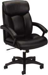 Basyx - 45-1/2" High Executive High Back Leather Chair - 27" Wide x 37-1/2" Deep, Leather Seat, Black - USA Tool & Supply