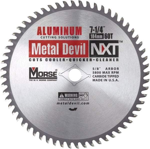 M.K. MORSE - 7-1/4" Diam, 5/8" Arbor Hole Diam, 60 Tooth Wet & Dry Cut Saw Blade - Steel, Standard Round Arbor - USA Tool & Supply