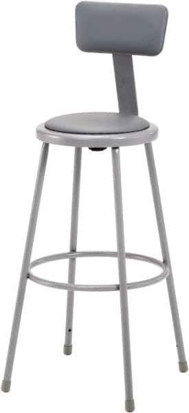 NPS - 30 Inch High, Stationary Fixed Height Stool with Adjustable Height Backrest - 16-1/2 Inch Deep x 16-1/2 Inch Wide, Vinyl Seat, Gray - USA Tool & Supply