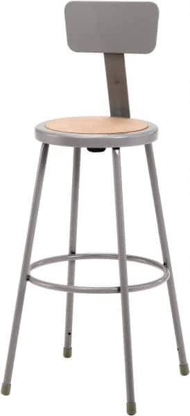 NPS - 30 Inch High, Stationary Fixed Height Stool with Adjustable Height Back - 16-1/2 Inch Deep x 16-1/2 Inch Wide, Hardboard Seat, Gray and Brown - USA Tool & Supply