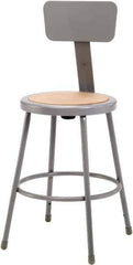 NPS - 18 Inch High, Stationary Fixed Height Stool with Adjustable Height Back - 14 Inch Deep x 14 Inch Wide, Hardboard Seat, Gray and Brown - USA Tool & Supply