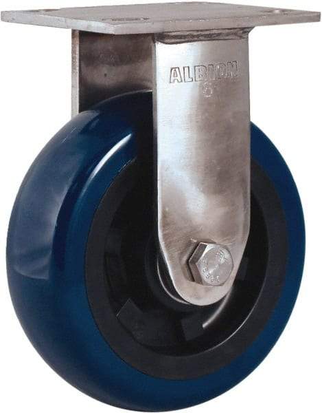 Albion - 5" Diam x 2" Wide x 6-1/2" OAH Top Plate Mount Rigid Caster - Polyurethane Mold on Polypropylene, 600 Lb Capacity, Delrin Bearing, 4 x 4-1/2" Plate - USA Tool & Supply