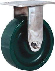 Albion - 6" Diam x 2" Wide x 7-1/2" OAH Top Plate Mount Rigid Caster - Polyurethane, 1,000 Lb Capacity, Stainless Steel Roller Bearing, 4 x 4-1/2" Plate - USA Tool & Supply