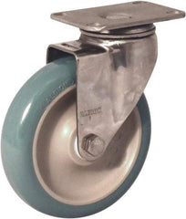 Albion - 4" Diam x 1-1/4" Wide x 5-1/8" OAH Top Plate Mount Swivel Caster - Antimicrobial Polyurethane over Polypropylene, 350 Lb Capacity, Delrin Bearing, 2-1/2 x 3-5/8" Plate - USA Tool & Supply