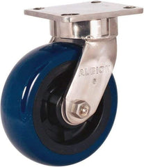 Albion - 6" Diam x 2" Wide x 7-1/2" OAH Top Plate Mount Swivel Caster - Polyurethane Mold on Polypropylene, 1,100 Lb Capacity, Stainless Steel Roller Bearing, 4 x 4-1/2" Plate - USA Tool & Supply