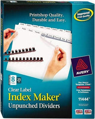 AVERY - 11 x 8-1/2" 8 Tabs, Unpunched Clear Plastic Reinforced, Tab Divider - Clear Tabs, White Folder - USA Tool & Supply