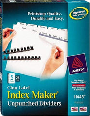 AVERY - 11 x 8-1/2" 5 Tabs, Unpunched Clear Plastic Reinforced, Tab Divider - Clear Tabs, White Folder - USA Tool & Supply