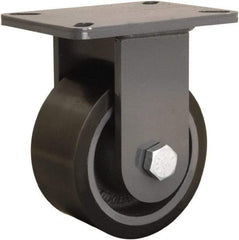 Hamilton - 6" Diam x 3" Wide x 8" OAH Top Plate Mount Rigid Caster - Polyurethane Mold onto Cast Iron Center, 2,860 Lb Capacity, Tapered Roller Bearing, 5-1/4 x 7-1/4" Plate - USA Tool & Supply