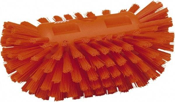 Vikan - 1-1/2" Bristle Length, Polyester Utility Scrub Brush - 5-1/2" Wide Head, 8" OAL, European Threaded Handle, Orange, Polypropylene Block - USA Tool & Supply