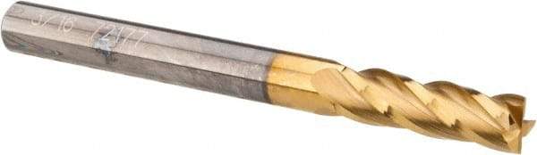 OSG - 3/16", 5/8" LOC, 3/16" Shank Diam, 2" OAL, 4 Flute, Solid Carbide Square End Mill - Single End, TiN Finish, Spiral Flute, 30° Helix, Centercutting, Right Hand Cut, Right Hand Flute, Series 404 - USA Tool & Supply