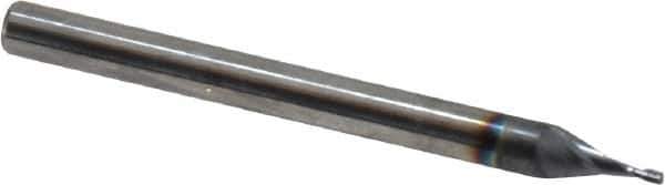 OSG - 1/32", 5/64" LOC, 1/8" Shank Diam, 1-1/2" OAL, 2 Flute, Solid Carbide Square End Mill - Single End, TiAlN Finish, Spiral Flute, 30° Helix, Centercutting, Right Hand Cut, Right Hand Flute, Series 412 - USA Tool & Supply