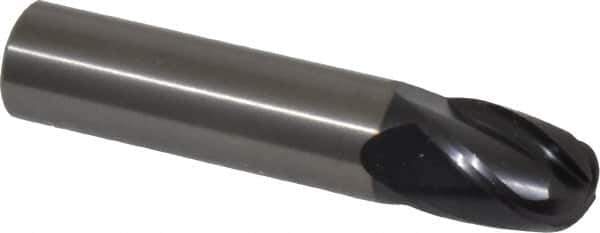 OSG - 1/2" Diam, 5/8" LOC, 4 Flute Solid Carbide Ball End Mill - TiAlN Finish, Single End, 2-1/2" OAL, 1/2" Shank Diam, Spiral Flute - USA Tool & Supply