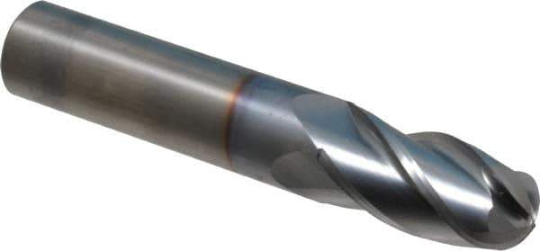 OSG - 5/8" Diam, 1-1/4" LOC, 4 Flute Solid Carbide Ball End Mill - TiCN Finish, Single End, 3-1/2" OAL, 5/8" Shank Diam, Spiral Flute - USA Tool & Supply
