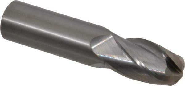 OSG - 22mm Diam, 38mm LOC, 4 Flute Solid Carbide Ball End Mill - Uncoated, Single End, 102mm OAL, 22mm Shank Diam, Spiral Flute - USA Tool & Supply