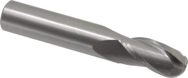 OSG - 1/2" Diam, 1" LOC, 3 Flute Solid Carbide Ball End Mill - Uncoated, Single End, 3" OAL, 1/2" Shank Diam, Spiral Flute - USA Tool & Supply