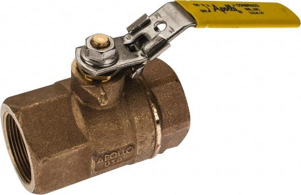 Apollo - 1-1/2" Pipe, Standard Port, Bronze Standard Ball Valve - 2 Piece, NPT Ends, Locking Lever Handle, 600 WOG, 150 WSP - USA Tool & Supply