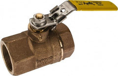 Apollo - 1-1/2" Pipe, Standard Port, Bronze Standard Ball Valve - 2 Piece, NPT Ends, Locking Lever Handle, 600 WOG, 150 WSP - USA Tool & Supply