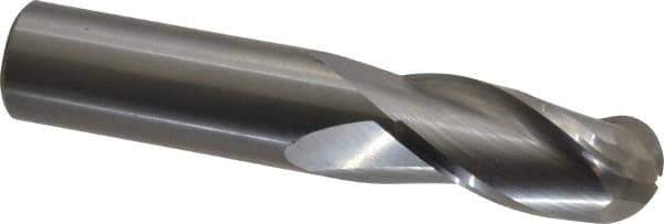 OSG - 3/4" Diam, 1-1/2" LOC, 3 Flute Solid Carbide Ball End Mill - Uncoated, Single End, 4" OAL, 3/4" Shank Diam, Spiral Flute - USA Tool & Supply