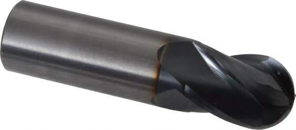 OSG - 3/4" Diam, 1" LOC, 4 Flute Solid Carbide Ball End Mill - TiAlN Finish, Single End, 3" OAL, 3/4" Shank Diam, Spiral Flute - USA Tool & Supply