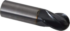 OSG - 3/4" Diam, 1" LOC, 4 Flute Solid Carbide Ball End Mill - TiAlN Finish, Single End, 3" OAL, 3/4" Shank Diam, Spiral Flute - USA Tool & Supply