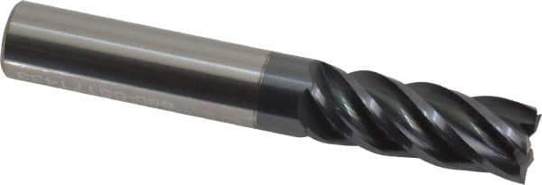 Accupro - 3/8", 1" LOC, 3/8" Shank Diam, 2-1/2" OAL, 5 Flute, Solid Carbide Square End Mill - Single End, nACRo Finish, Spiral Flute, Variable° Helix, Centercutting, Right Hand Cut, Right Hand Flute - USA Tool & Supply