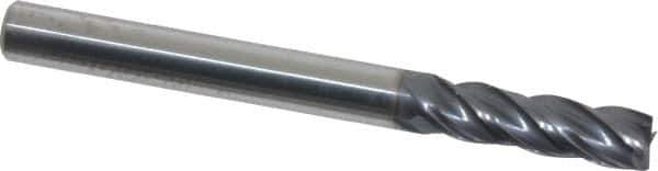 Accupro - 3/16", 5/8" LOC, 3/16" Shank Diam, 2" OAL, 4 Flute, Solid Carbide Square End Mill - Single End, nACRo Finish, Spiral Flute, Variable° Helix, Centercutting, Right Hand Cut, Right Hand Flute - USA Tool & Supply
