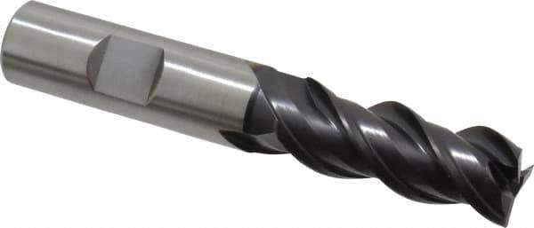 Accupro - 5/8", 1-5/8" LOC, 5/8" Shank Diam, 3-3/4" OAL, 3 Flute, Powdered Metal Square End Mill - Single End, TiAlN Finish, Spiral Flute, 45° Helix, Centercutting, Right Hand Cut, Right Hand Flute - USA Tool & Supply