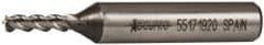 Accupro - 5/32", 3/8" LOC, 3/8" Shank Diam, 2-3/8" OAL, 3 Flute, Powdered Metal Square End Mill - Single End, Uncoated, Spiral Flute, 45° Helix, Centercutting, Right Hand Cut, Right Hand Flute - USA Tool & Supply