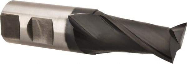 Accupro - 1", 1-5/8" LOC, 1" Shank Diam, 4-1/8" OAL, 2 Flute, Powdered Metal Square End Mill - Single End, TiAlN Finish, Spiral Flute, 30° Helix, Centercutting, Right Hand Cut, Right Hand Flute - USA Tool & Supply