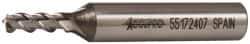 Accupro - 3/16", 1/2" LOC, 3/8" Shank Diam, 2-3/8" OAL, 3 Flute, Powdered Metal Square End Mill - Single End, Uncoated, Spiral Flute, 45° Helix, Centercutting, Right Hand Cut, Right Hand Flute - USA Tool & Supply