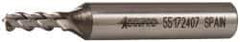 Accupro - 3/16", 1/2" LOC, 3/8" Shank Diam, 2-3/8" OAL, 3 Flute, Powdered Metal Square End Mill - Single End, Uncoated, Spiral Flute, 45° Helix, Centercutting, Right Hand Cut, Right Hand Flute - USA Tool & Supply