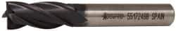 Accupro - 7/16", 1" LOC, 3/8" Shank Diam, 2-11/16" OAL, 4 Flute, Powdered Metal Square End Mill - Single End, TiAlN Finish, Spiral Flute, 30° Helix, Centercutting, Right Hand Cut, Right Hand Flute - USA Tool & Supply