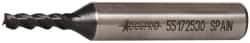 Accupro - 5/32", 3/8" LOC, 3/8" Shank Diam, 2-3/8" OAL, 3 Flute, Powdered Metal Square End Mill - Single End, TiAlN Finish, Spiral Flute, 45° Helix, Centercutting, Right Hand Cut, Right Hand Flute - USA Tool & Supply