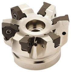 Seco - 7 Inserts, 5" Cut Diam, 2" Arbor Diam, 0.295" Max Depth of Cut, Indexable Square-Shoulder Face Mill - 0/90° Lead Angle, 2.48" High, XNEX 0806.. Insert Compatibility, Through Coolant, Series Square 6 - USA Tool & Supply