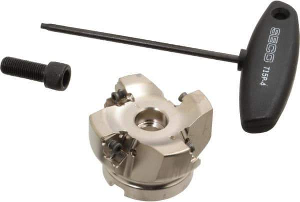 Seco - 4 Inserts, 2-1/2" Cut Diam, 3/4" Arbor Diam, 0.295" Max Depth of Cut, Indexable Square-Shoulder Face Mill - 0/90° Lead Angle, 1.57" High, XNEX 0806.. Insert Compatibility, Through Coolant, Series Square 6 - USA Tool & Supply