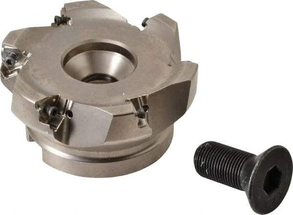 Seco - 6 Inserts, 4" Cut Diam, 1-1/2" Arbor Diam, 0.295" Max Depth of Cut, Indexable Square-Shoulder Face Mill - 0/90° Lead Angle, 1.97" High, XNEX 0806.. Insert Compatibility, Through Coolant, Series Square 6 - USA Tool & Supply