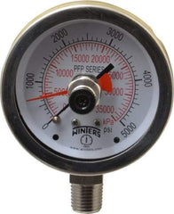 Winters - 2-1/2" Dial, 1/4 Thread, 0-5,000 Scale Range, Pressure Gauge - Lower Connection Mount, Accurate to 1% of Scale - USA Tool & Supply