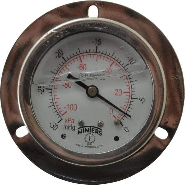 Winters - 2-1/2" Dial, 1/4 Thread, 30 Scale Range, Pressure Gauge - Front Flange Panel Mount, Center Back Connection Mount, Accurate to 1.6% of Scale - USA Tool & Supply