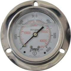 Winters - 2-1/2" Dial, 1/4 Thread, 0-6,000 Scale Range, Pressure Gauge - Front Flange Panel Mount, Center Back Connection Mount, Accurate to 1.6% of Scale - USA Tool & Supply