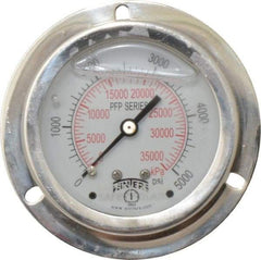 Winters - 2-1/2" Dial, 1/4 Thread, 0-5,000 Scale Range, Pressure Gauge - Front Flange Panel Mount, Center Back Connection Mount, Accurate to 1.6% of Scale - USA Tool & Supply