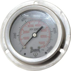 Winters - 2-1/2" Dial, 1/4 Thread, 0-10,000 Scale Range, Pressure Gauge - Front Flange Panel Mount, Center Back Connection Mount, Accurate to 1.6% of Scale - USA Tool & Supply
