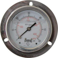 Winters - 2-1/2" Dial, 1/4 Thread, 0-60 Scale Range, Pressure Gauge - Front Flange Panel Mount, Center Back Connection Mount, Accurate to 1.6% of Scale - USA Tool & Supply